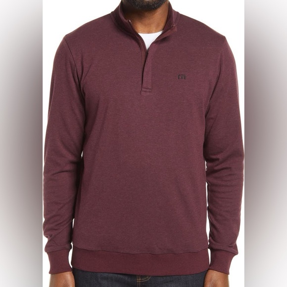 Travis Mathew Men’s Cloud Quarter Zip 2.0 Pullover Golf Heather Dark Red Large